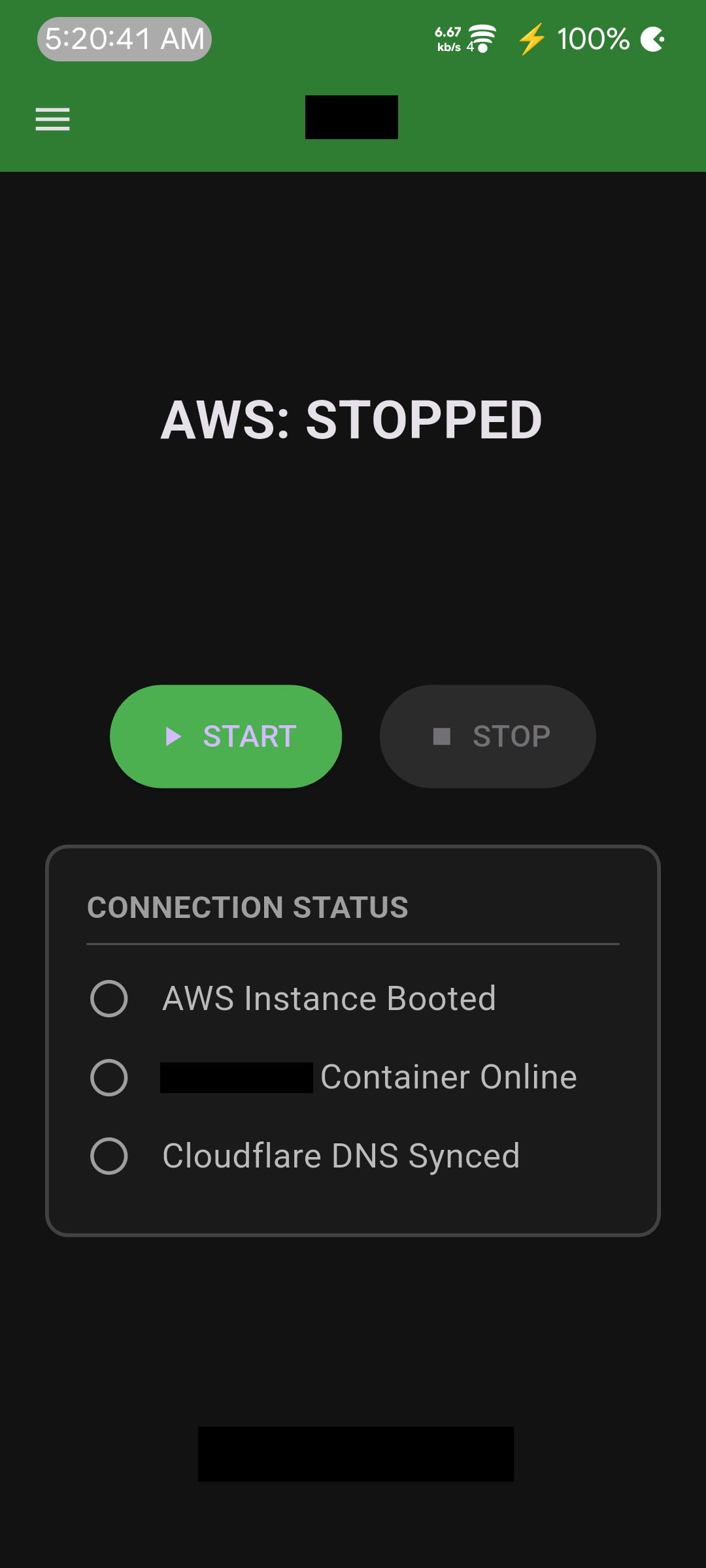 AWS Stopped Status