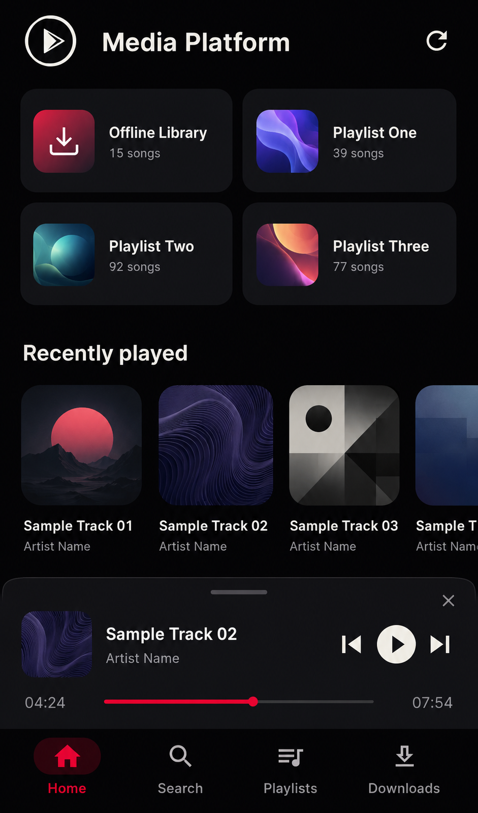 Android home and playlist interface