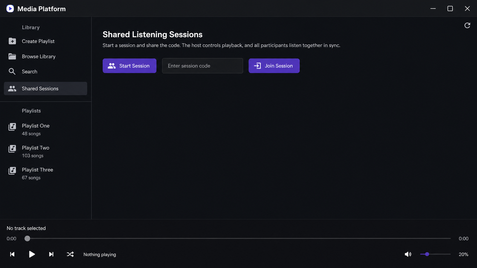 Shared playback session creation and join interface