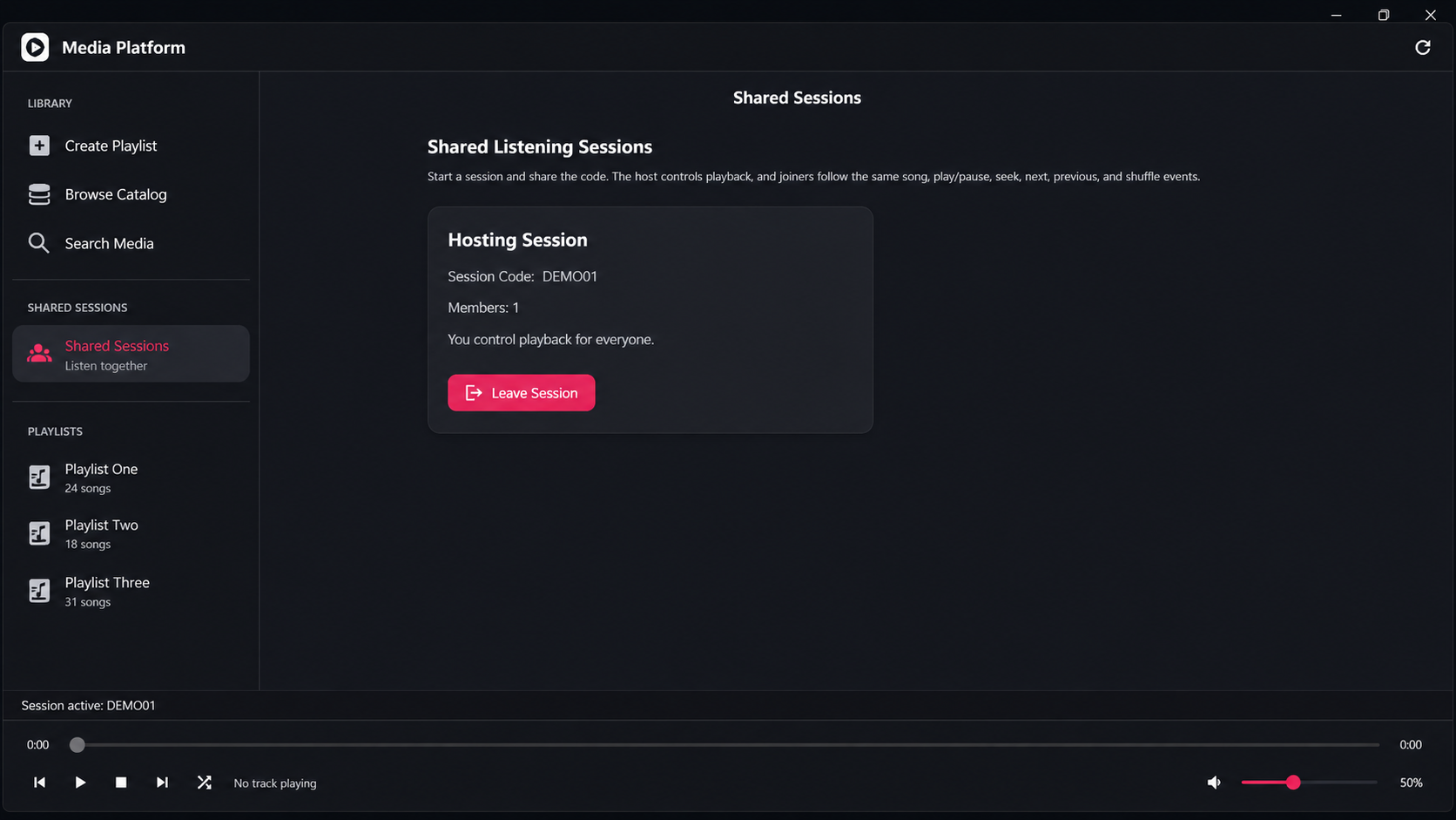 Windows host-controlled shared playback session